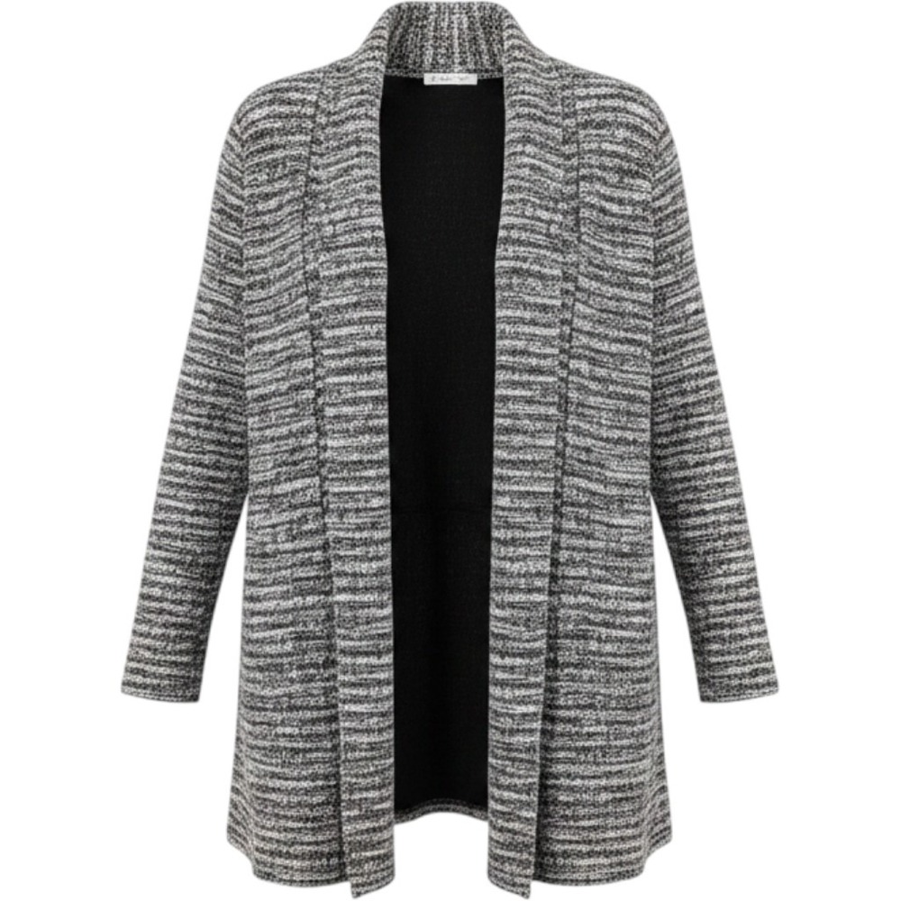 89th + Madison Cardigan Black White Textured Open Front Women Large
